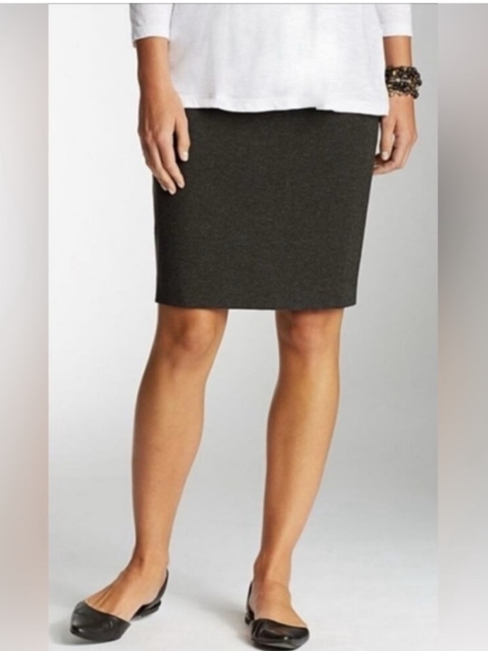 J. Jill Ponte Charcoal Black Houndstooth Pencil Skirt Sz L NWT Comfy Business